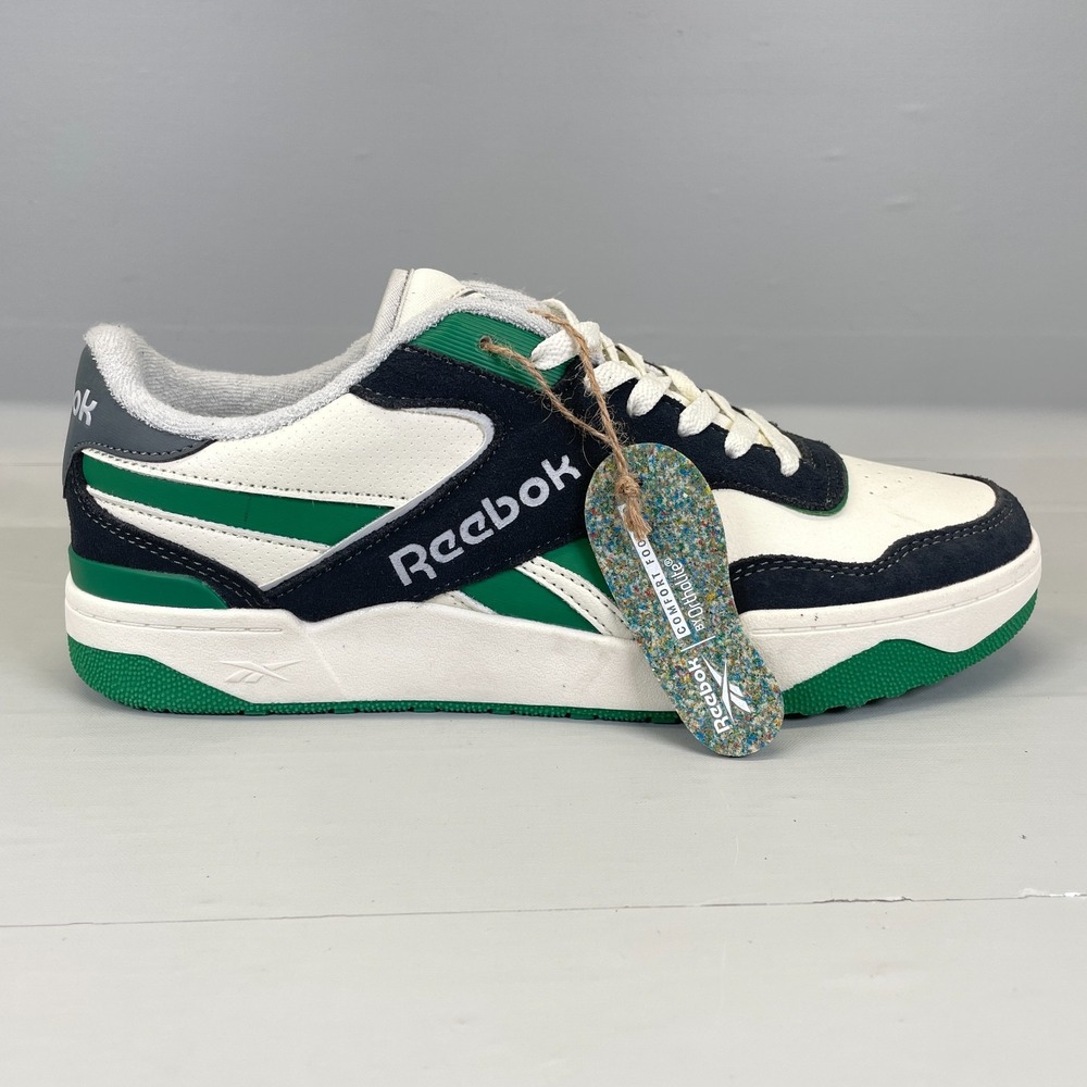 Reebok Court Drift Shoes Mens Size 10 White Green Black Leather Lace Up Sneakers